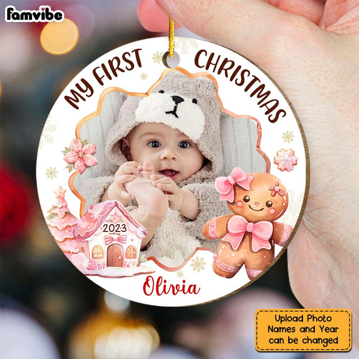 Personalized Gift For Baby First Gingerbread Upload Photo Circle Ornament 29120 1