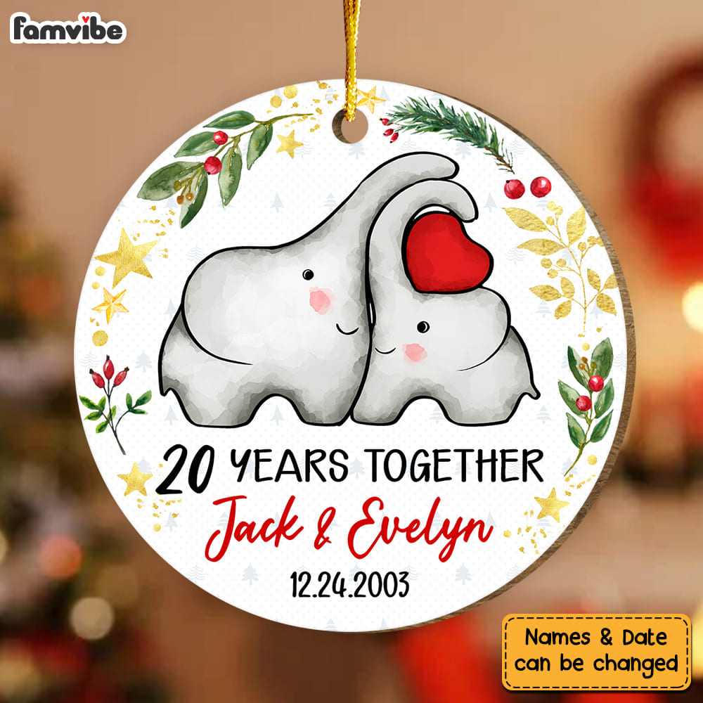 Personalized Anniversary Gift For Couple Elephant Circle Ornament 29124 Primary Mockup
