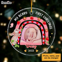 Personalized Gift For Baby My Berry First Christmas Upload Photo Circle Ornament 29135 thumb 1