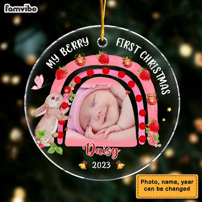 Personalized Gift For Baby My Berry First Christmas Upload Photo Circle Ornament 29135 1