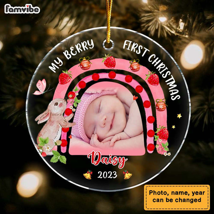 Personalized Gift For Baby My Berry First Christmas Upload Photo Circle Ornament 29135 1