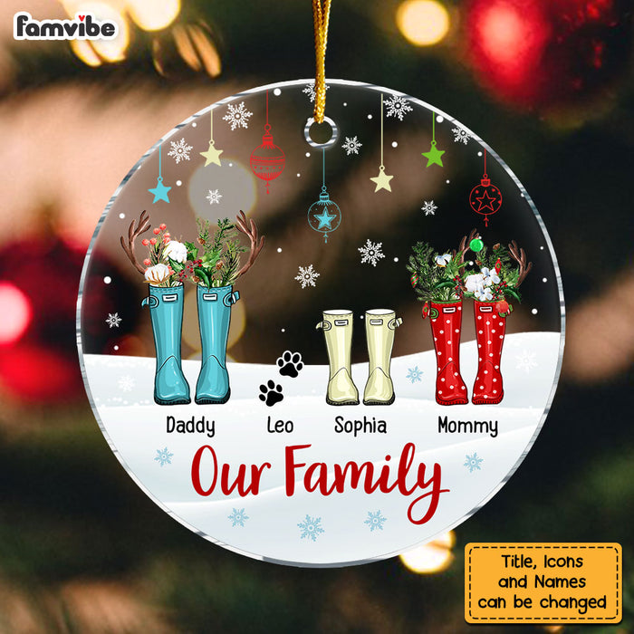 Personalized Family Christmas Wellington Boots Acrylic Circle Ornament 29144 1