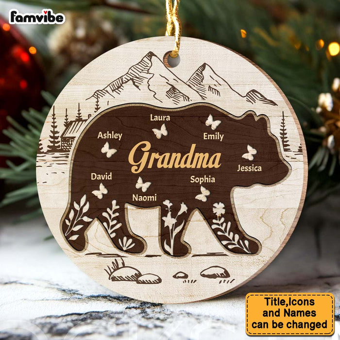 Mama Bear Custom Laser Cut Wooden Christmas Ornament for Mom