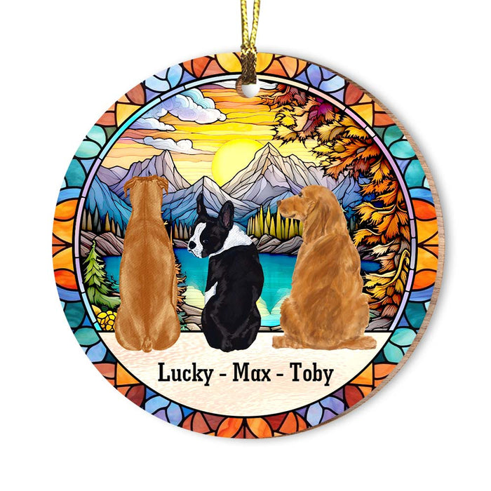 Personalized Dog Christmas Stained Glass Pattern Circle Ornament 29181 1
