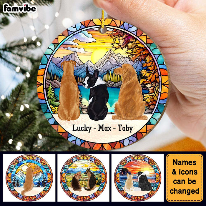 Personalized Dog Christmas Stained Glass Pattern Circle Ornament 29181 1