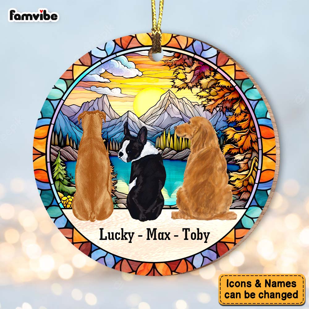 Personalized Dog Christmas Stained Glass Pattern Circle Ornament 29181 Primary Mockup