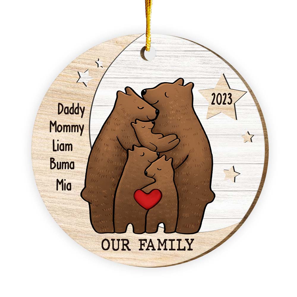 Personalized Bear Family On The Moon Circle Ornament 29186 Primary Mockup