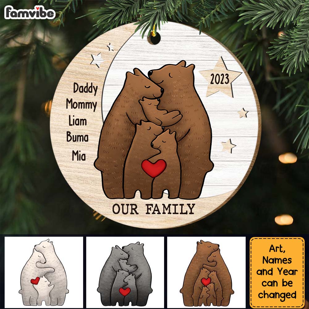 Personalized Bear Family On The Moon Circle Ornament 29186 Primary Mockup