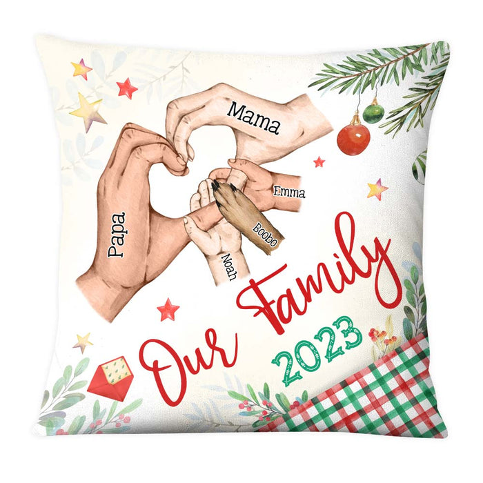 Personalized Gift For Family Heart Hand Sign Christmas Theme Pillow 29190 1