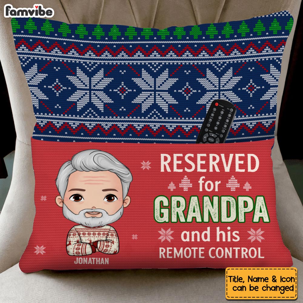 Personalized Reserved For Grandpa And His Remote Control Pocket Pillow With Stuffing 29204 Primary Mockup