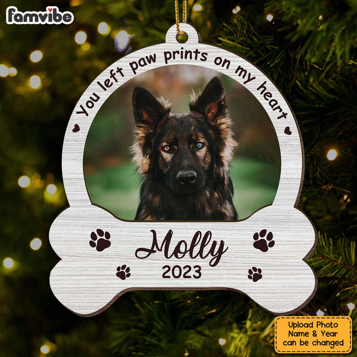 Personalized You Left Paw Prints On Our Hearts Dog Memorial Ornament 29222 1