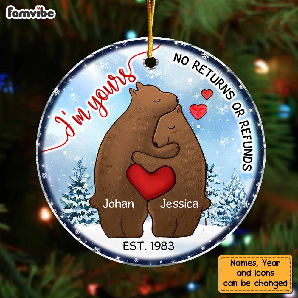 Personalized Christmas Gift For Couple I'm Yours No Returns Bears Circle Ornament 29233 Primary Mockup