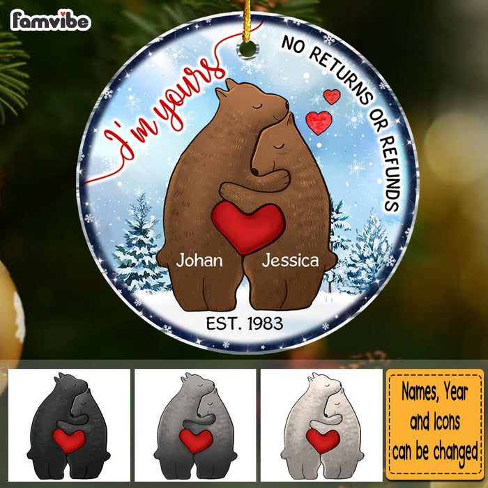 Personalized Christmas Gift For Couple I'm Yours No Returns Bears Circle Ornament 29233 1