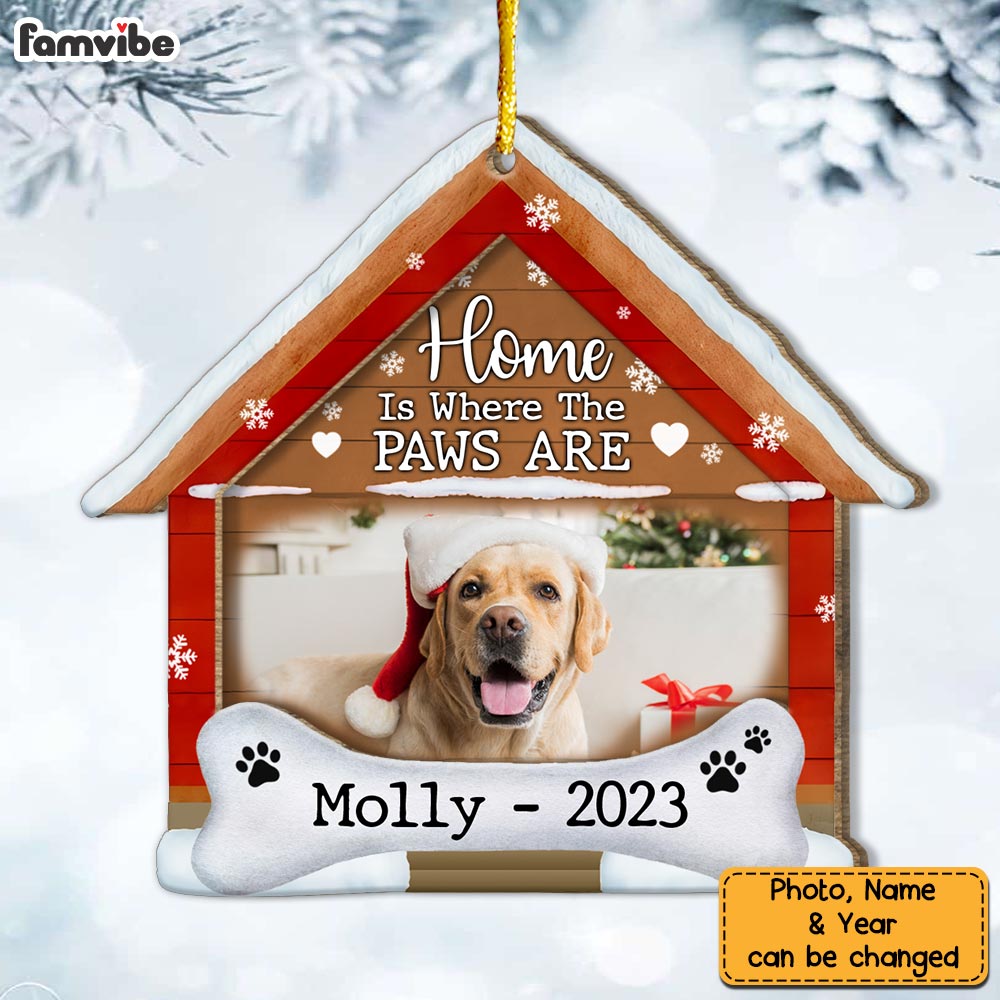 Personalized Home Is Where The Paws Are Ornament 2 Layered Wood Ornament 29237 Primary Mockup