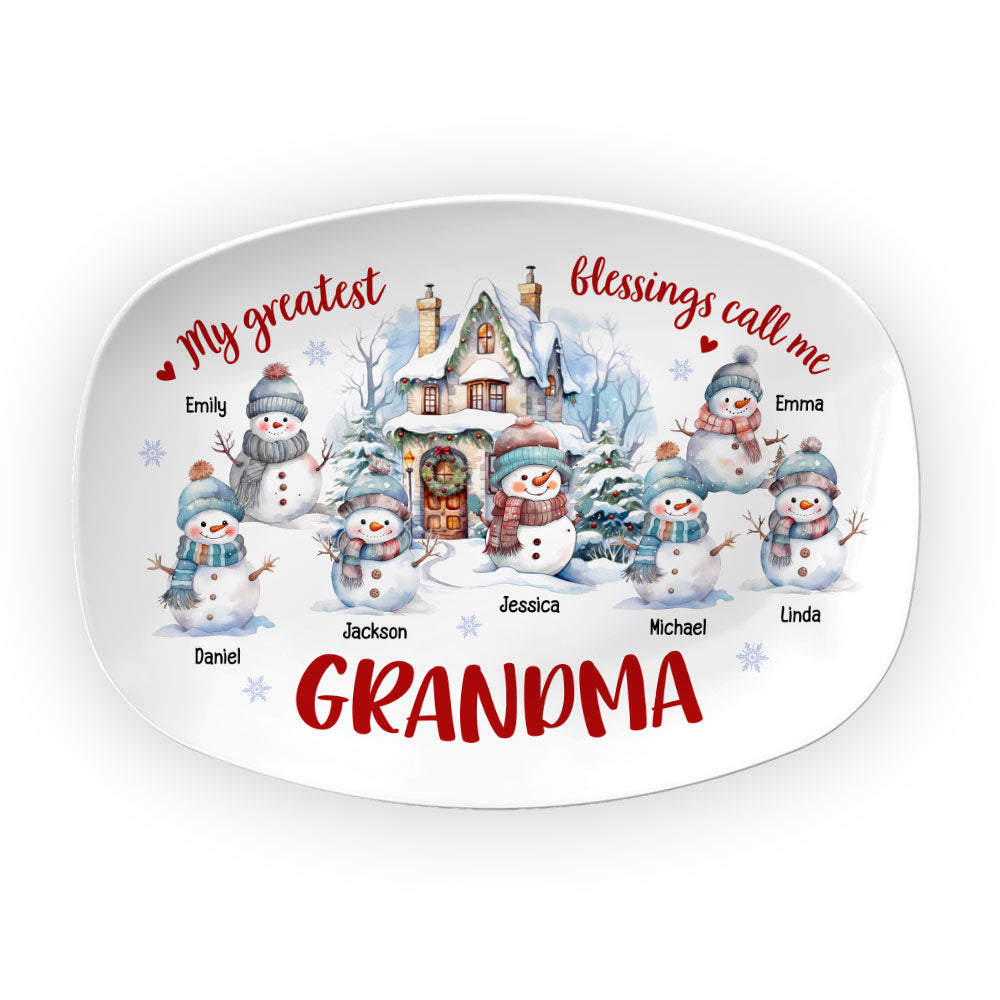 Personalized Christmas Gift For Grandma Snowman Plate 29245 Primary Mockup