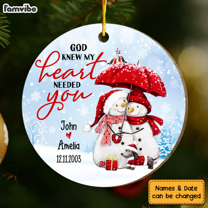 Personalized Christmas Gift For Couple Snowman Circle Ornament 29259 1