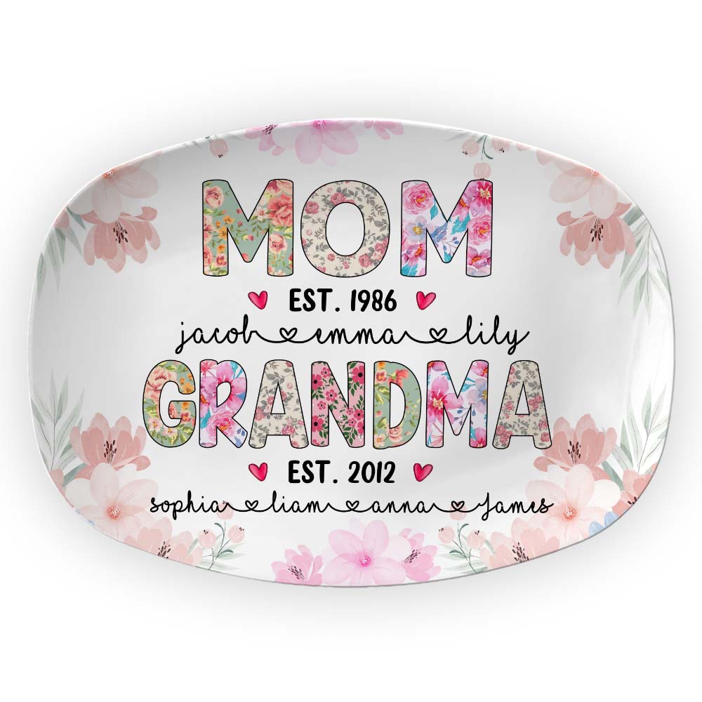 Personalized Gift For Grandma Floral Theme Plate 29274 Primary Mockup