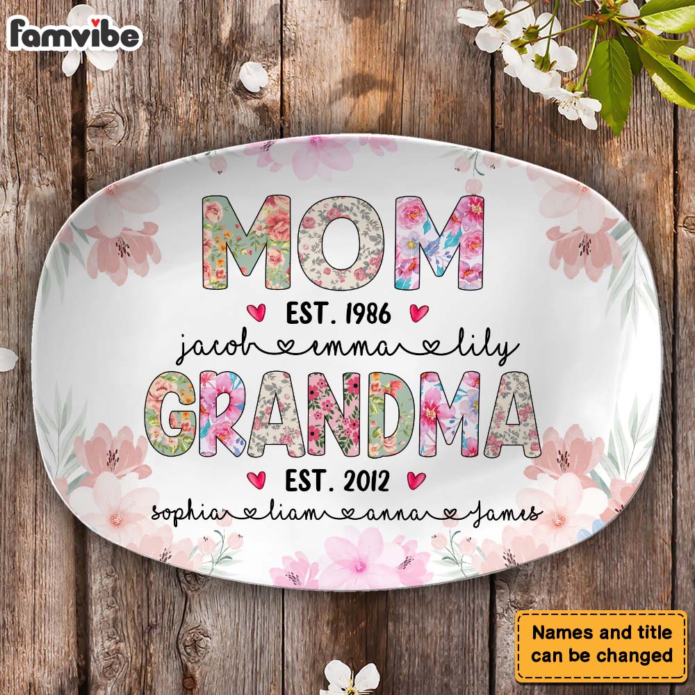 Personalized Gift For Grandma Floral Theme Plate 29274 Primary Mockup