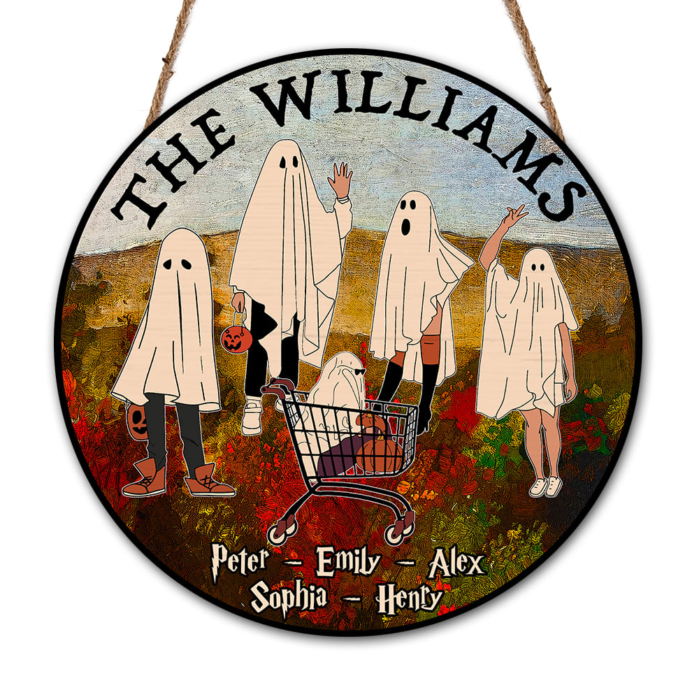 Personalized Halloween Gift The Ghost Family Round Wood Sign 29286 Primary Mockup