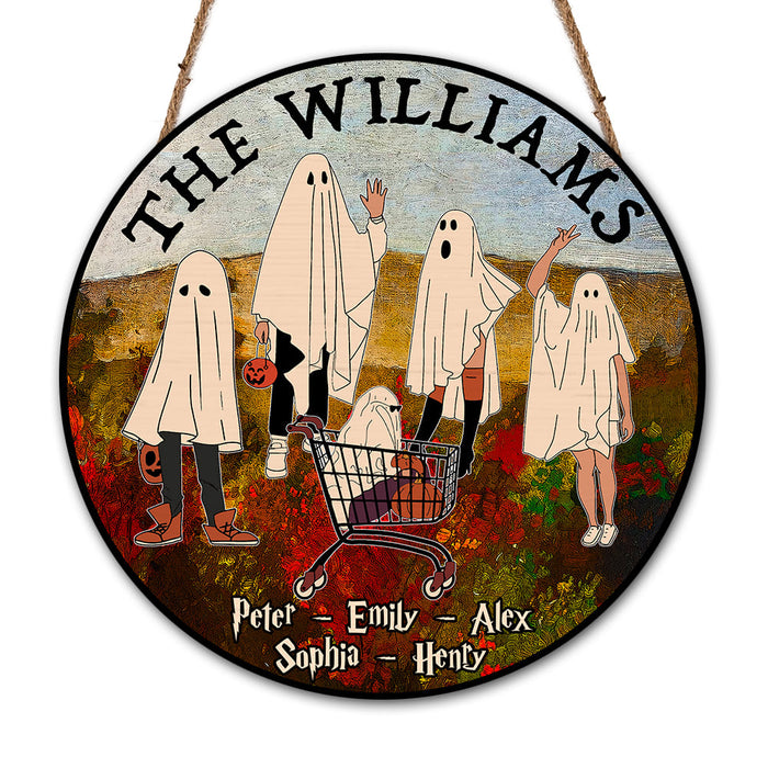Personalized Halloween Gift The Ghost Family Round Wood Sign 29286 1
