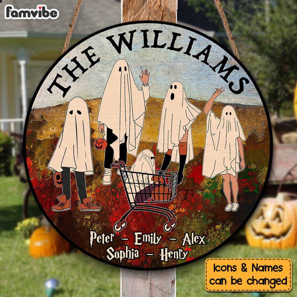 Personalized Halloween Gift The Ghost Family Round Wood Sign 29286 Primary Mockup
