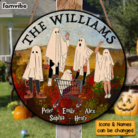 Personalized Halloween Gift The Ghost Family Round Wood Sign 29286 thumb 1
