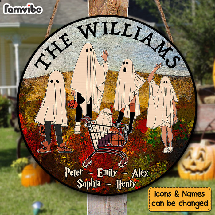 Personalized Halloween Gift The Ghost Family Round Wood Sign 29286 1