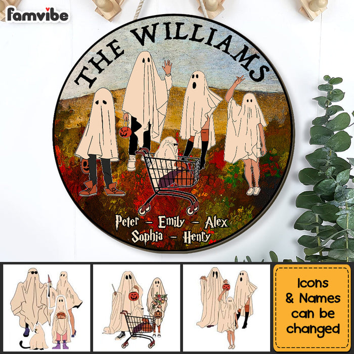 Personalized Halloween Gift The Ghost Family Round Wood Sign 29286 1