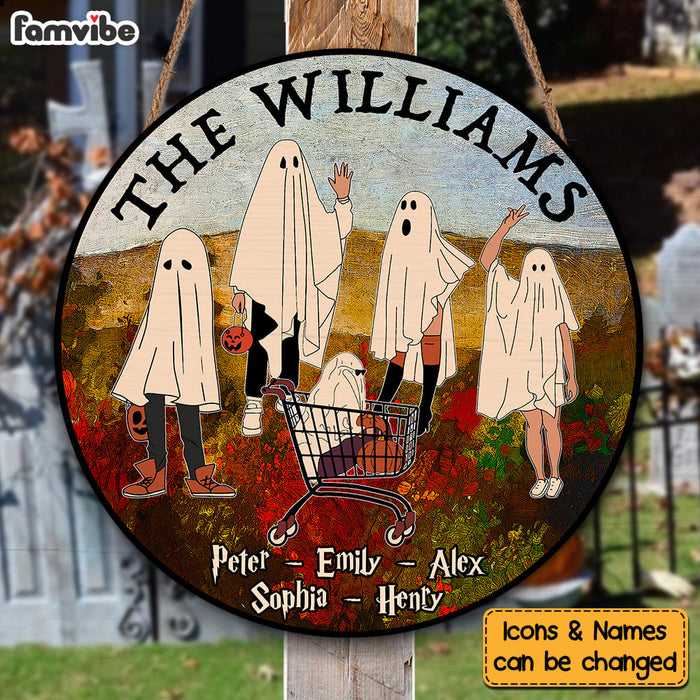 Personalized Halloween Gift The Ghost Family Round Wood Sign 29286 1