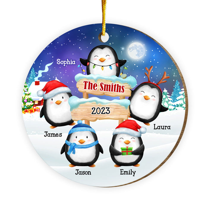 Personalized Christmas Gift For Family Penguins North Pole Circle Ornament 29287 1