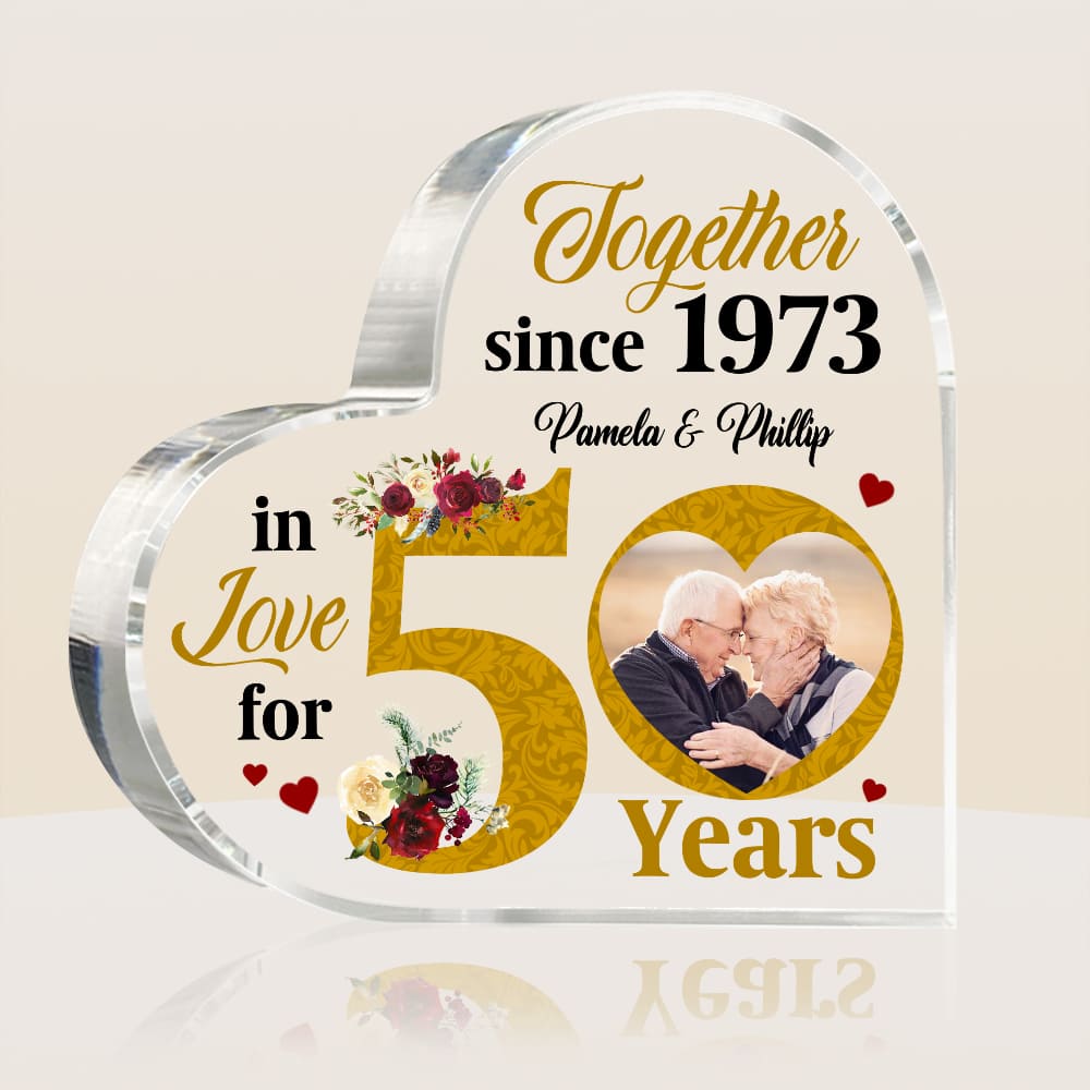 Personalized Anniversary Gift For Couple In Love For 50 Years Heart-Shaped Acrylic Plaque 29289 Primary Mockup