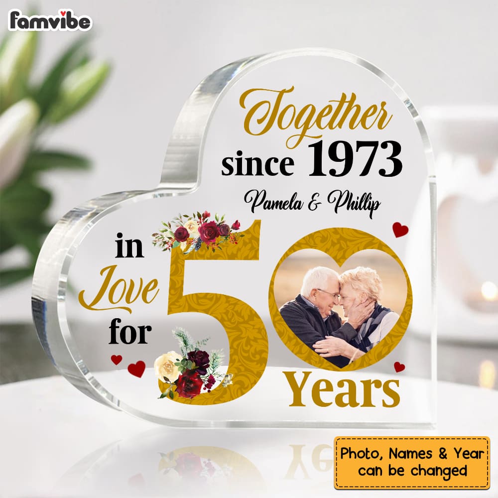 Personalized Anniversary Gift For Couple In Love For 50 Years Heart-Shaped Acrylic Plaque 29289 Primary Mockup