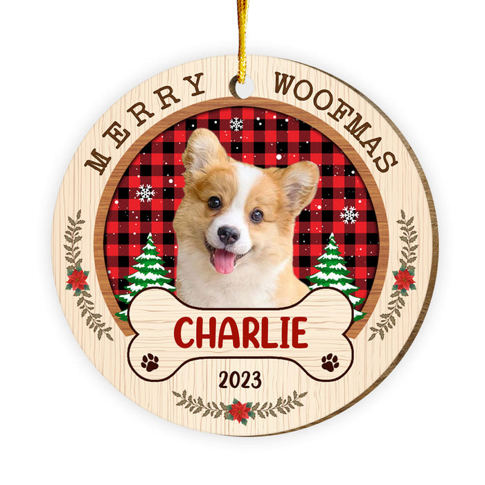 Personalized Christmas Gift For Dog Mom Merry Woofmas Upload Photo Circle Ornament 29297 1
