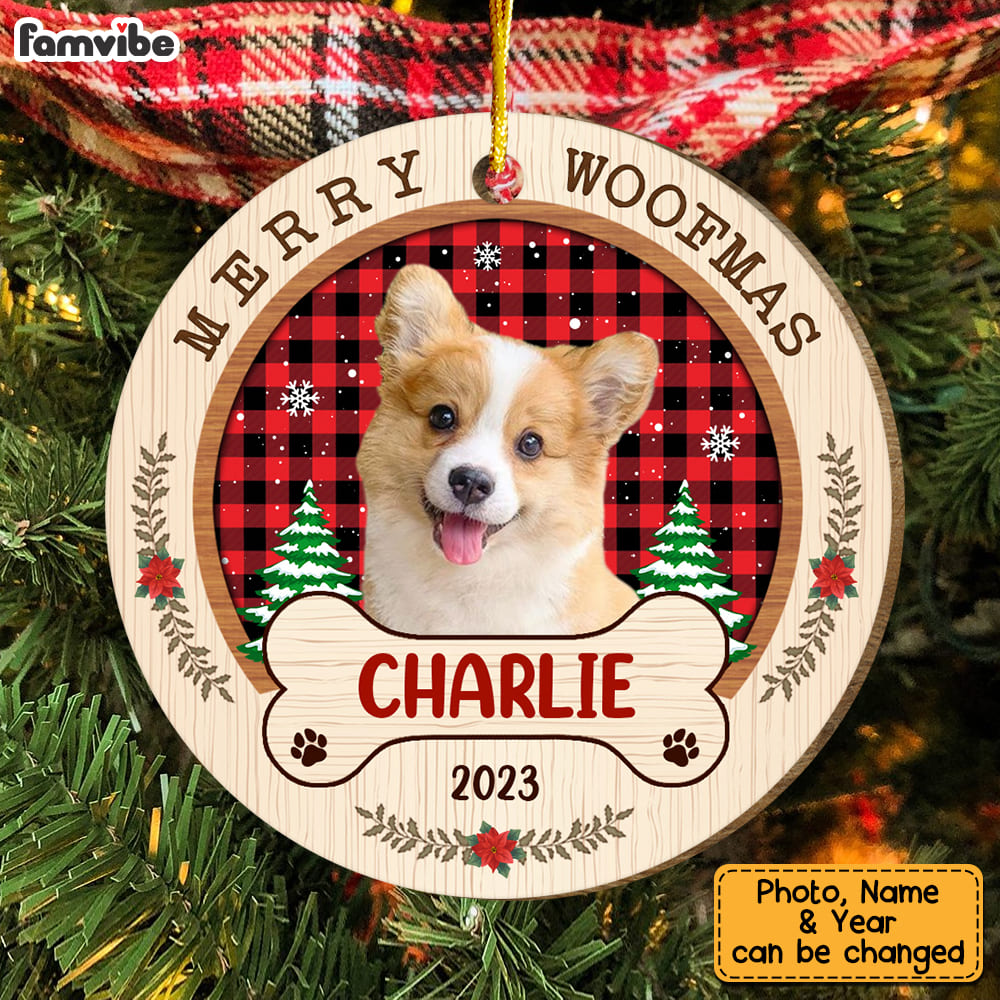 Personalized Christmas Gift For Dog Mom Merry Woofmas Upload Photo Circle Ornament 29297 Primary Mockup