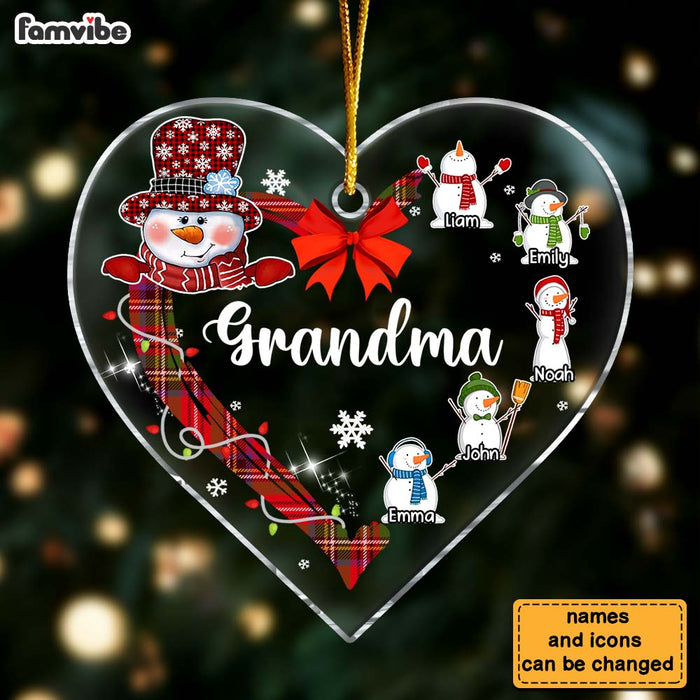 Personalized Gift For Grandma Snowman Kids Heart Ornament 29304 1