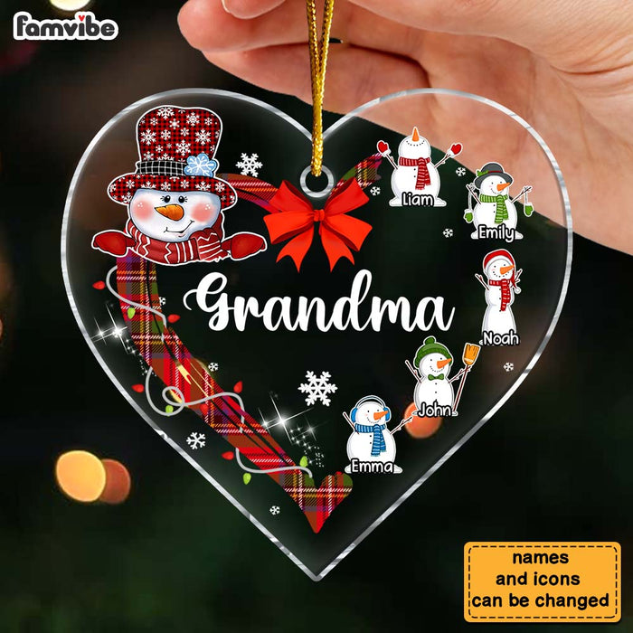 Personalized Gift For Grandma Snowman Kids Heart Ornament 29304 1