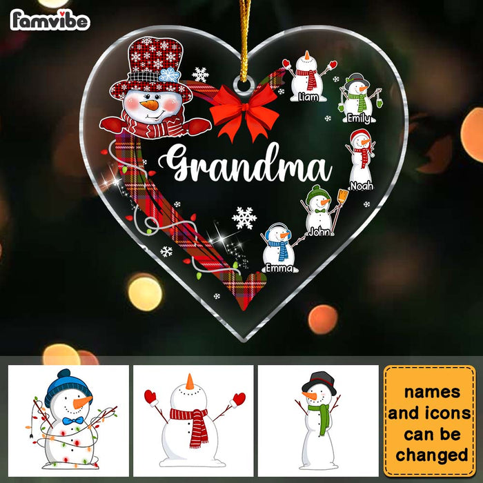 Personalized Gift For Grandma Snowman Kids Heart Ornament 29304 1