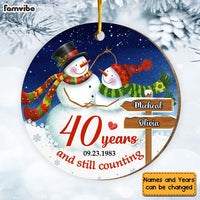 Personalized 40 Years Wedding Anniversary Snow Couple Circle Ornament 29316 thumb 1