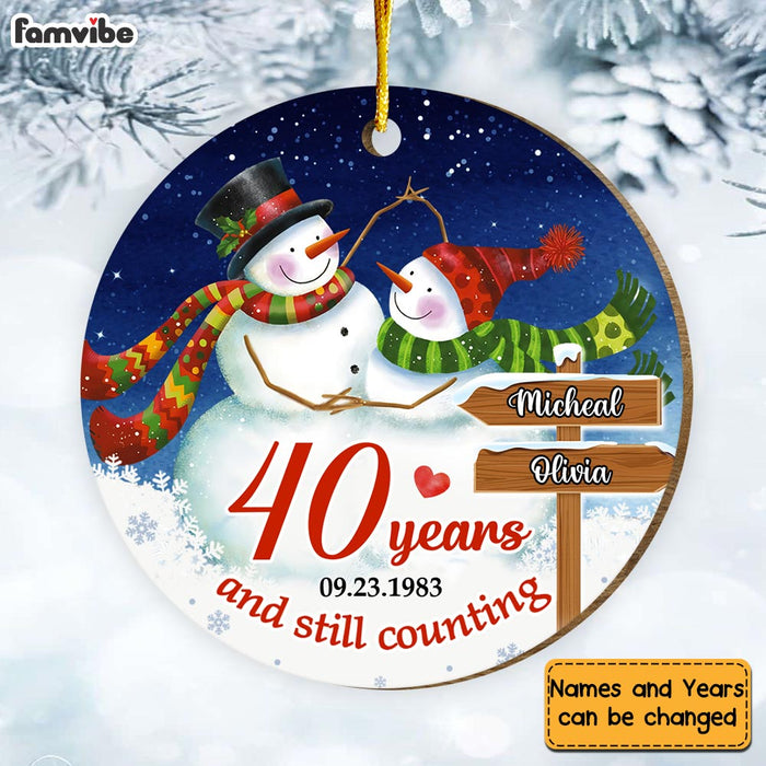 Personalized 40 Years Wedding Anniversary Snow Couple Circle Ornament 29316 1
