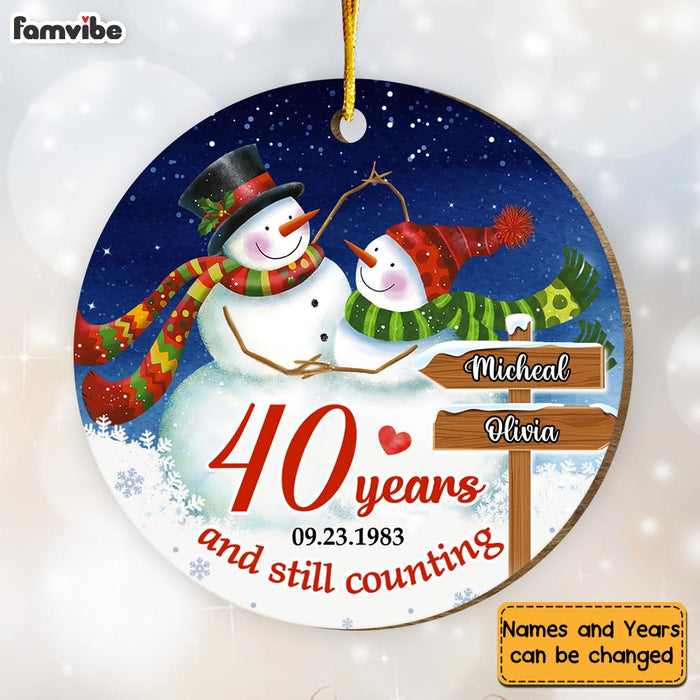 Personalized 40 Years Wedding Anniversary Snow Couple Circle Ornament 29316 1