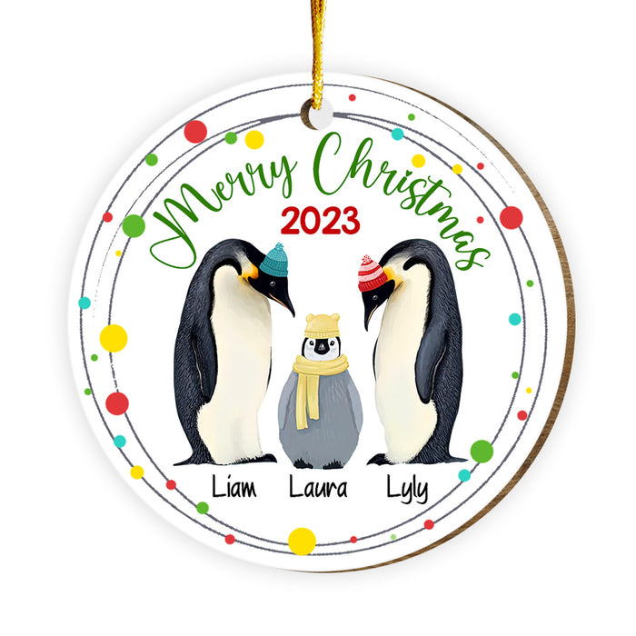 Personalized Merry Christmas Penguin Family Circle Ornament 29345 1