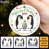 Personalized Merry Christmas Penguin Family Circle Ornament 29345 thumb 1