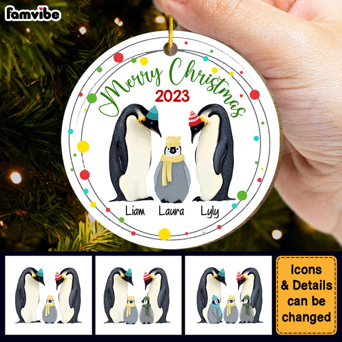 Personalized Merry Christmas Penguin Family Circle Ornament 29345 1