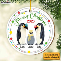 Personalized Merry Christmas Penguin Family Circle Ornament 29345 thumb 1