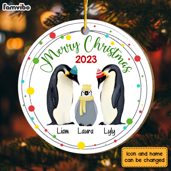 Personalized Merry Christmas Penguin Family Circle Ornament 29345 1