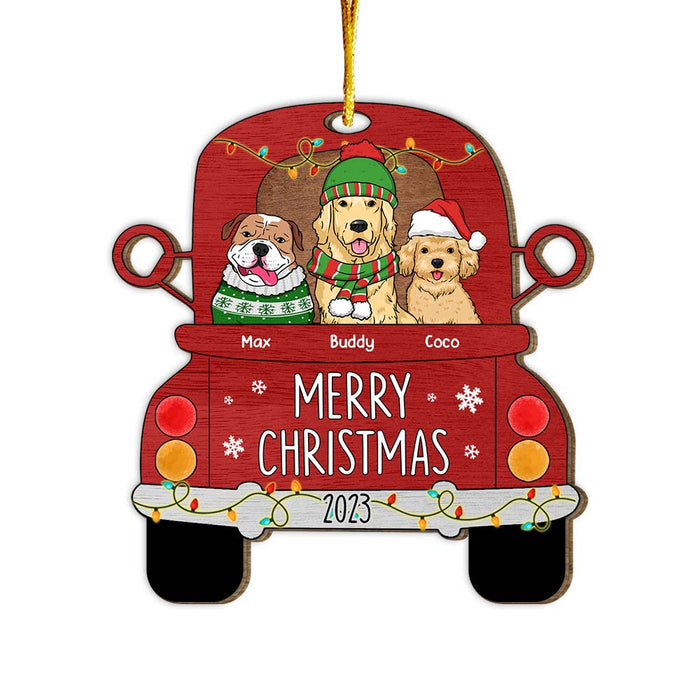 Personalized Merry Christmas Dogs Sitting On Truck Ornament 29385 1