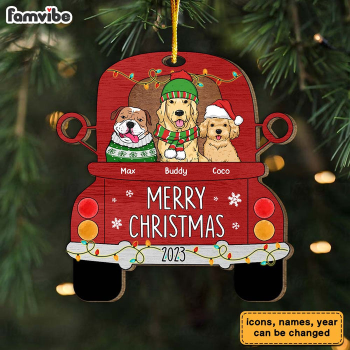 Personalized Merry Christmas Dogs Sitting On Truck Ornament 29385 1