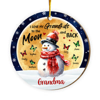 Personalized Grandma Snowman With Grandkids Butterfly Circle Ornament 29387 thumb 1