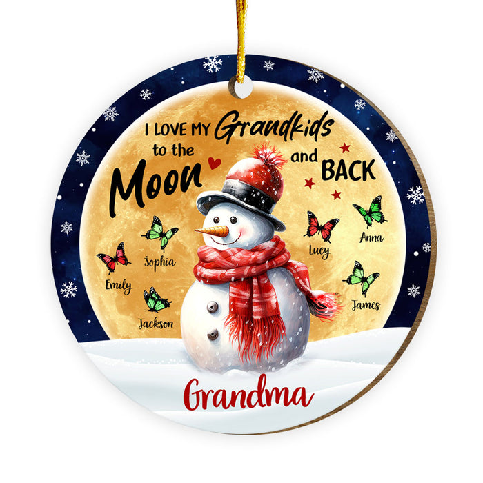 Personalized Grandma Snowman With Grandkids Butterfly Circle Ornament 29387 1