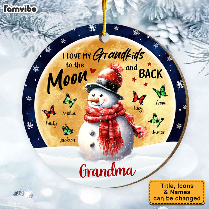Personalized Grandma Snowman With Grandkids Butterfly Circle Ornament 29387 1